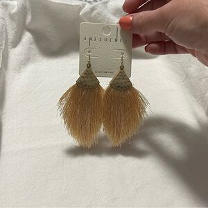 Influence Gold & Tan Fringe Dangly Earrings NWT